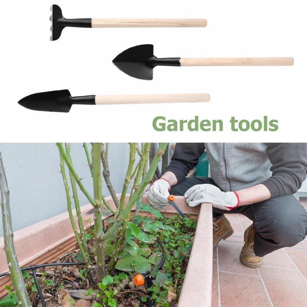 3pcs Mini Garden Tools Set Portable Shovel Tools Shovel Rake Spade Garden Plant Tool Set with Wooden Handle Kids Outdoor Tools
