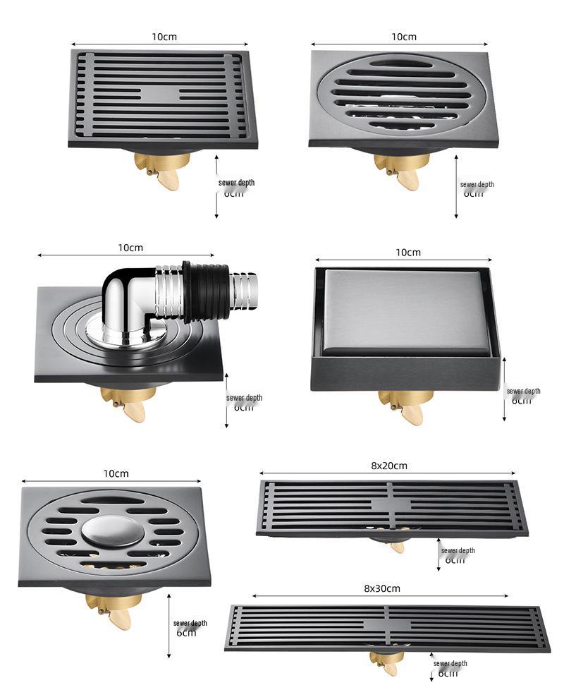 Gunmetal Gray 304 Stainless Steel Odor-Resistant Floor Drain with Copper Core for Shower & Washing Machine.