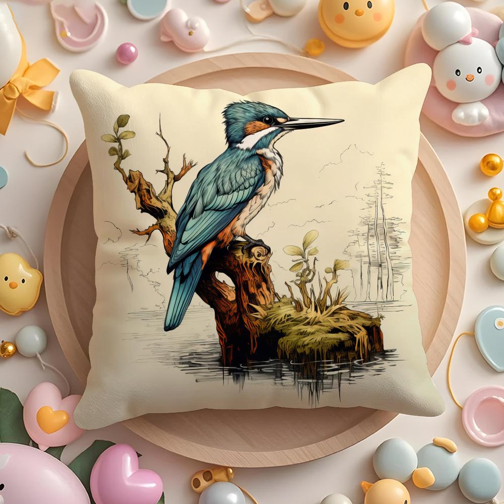 Kingfisher watercolor painting Cushion Cover Home & Car Multi-Scene Pillow Cover - Reversible, Soft & Durable for Daily Use
