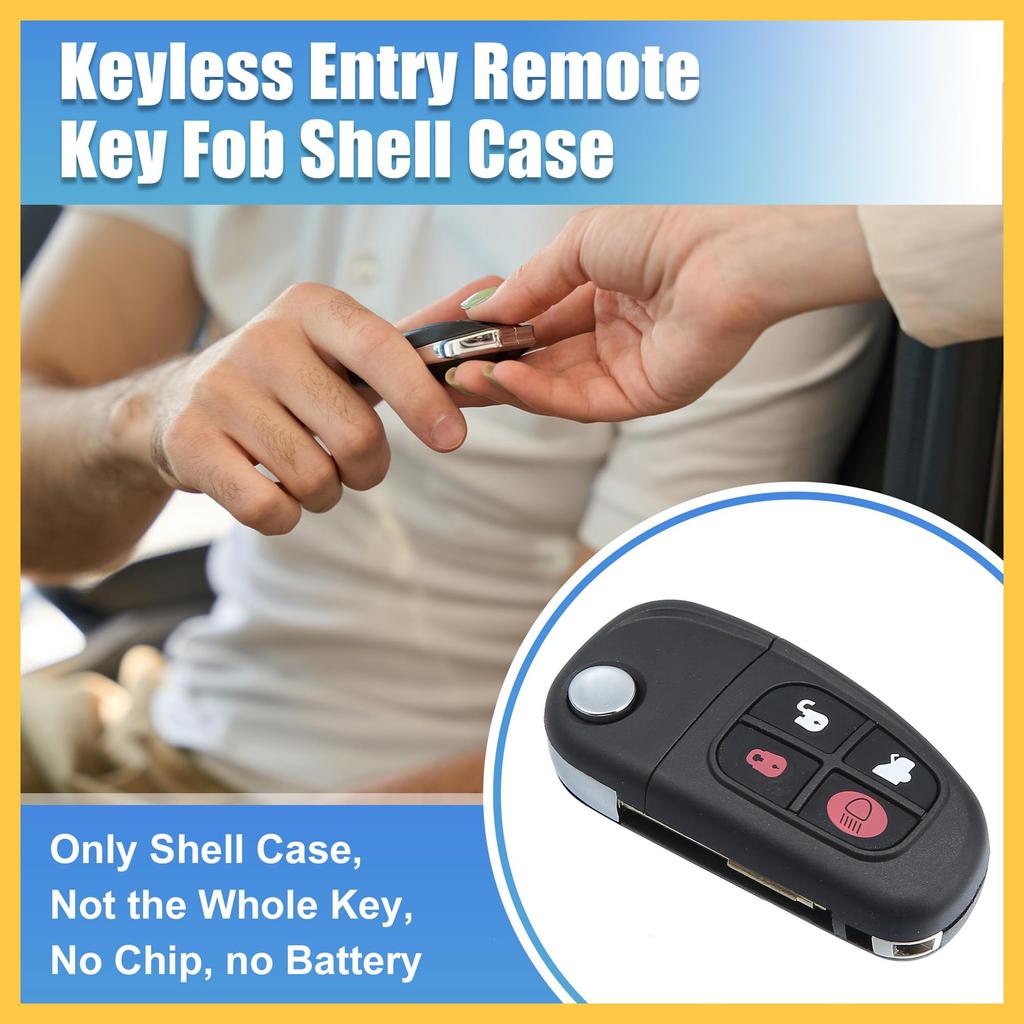 REPAIROCK Keyless Entry Remote Key Fob Shell Case Cover for Jaguar XJ8 and Jaguar Car Replacement 4-Button S-Type 2001-2008 X-Type 2002-2008. Black,