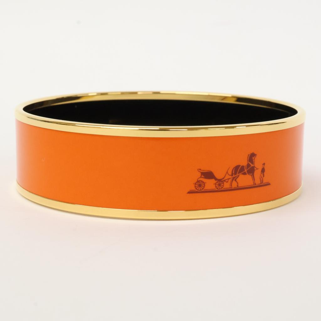 Hermes [Excellent Condition] GM Enamel Caleche Bangle Orange / goldUsed