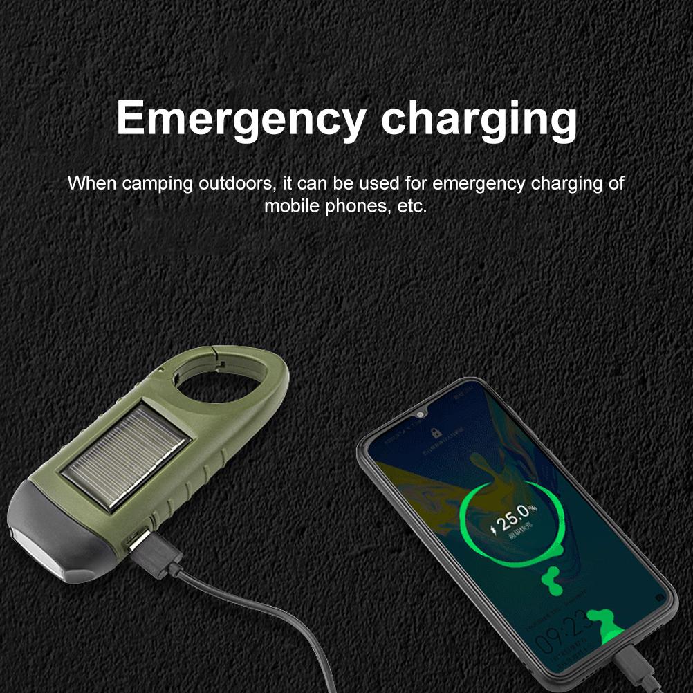 Solar Powered Hand Crank Flashlight Emergency LED Flashlight Survival Flashlight Quick Snap Carbiner Flashlight for