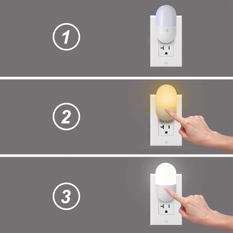 Luz Nocturna LED con Enchufe EU US con Interruptor Dos Colores Luz Enchufable Blanca Luz Cálida para Sala de Estar Dormitorio Mesita de Noche Lámpara de Emergencia