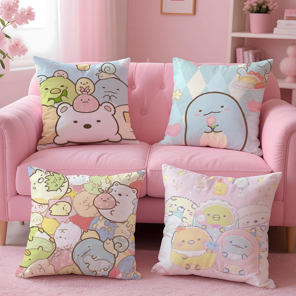Kissenhülle Plüschstoff Weich Zweiseitig Bedruckt Sofa Warm Winter Zuhause Geschenk Kissenbezug Niedlich S-Sumikko G-Gurashi