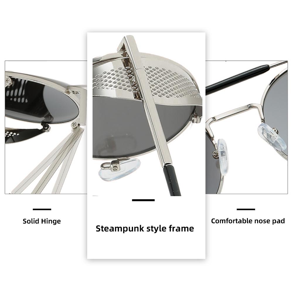VIVIBEE Steampunk Sunglasses Men 2025 Trending Gothic Round Alloy Red Metal Punk Goggles Retro Party Sun Glasses