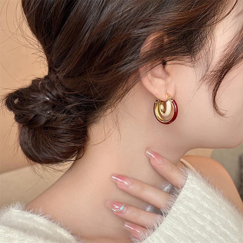 Vintage C-shaped Maillard contrasting ear buckles fashion French court style earrings vintage antique earrings