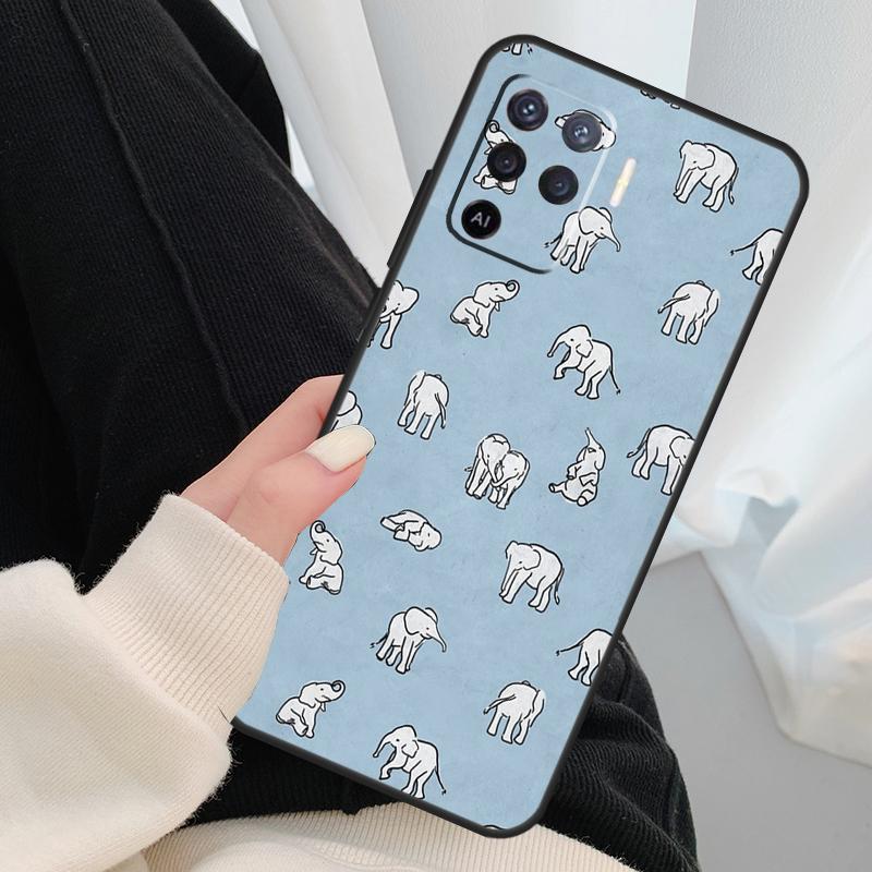 Cute Baby Elephant Case For Oppo A96 A76 A16 A60 A98 A58 A78 A18 A38 A80 A40 A77 A57 A17 A74 A54 A94 A15 A5 Pro