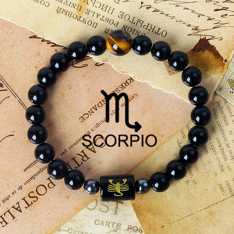 12 Constellation Zodiac Signs Bracelet Men Women Natural Tiger Eye Stone Beaded Couples Bracelets Scorpio Birthday Beads Jewelry