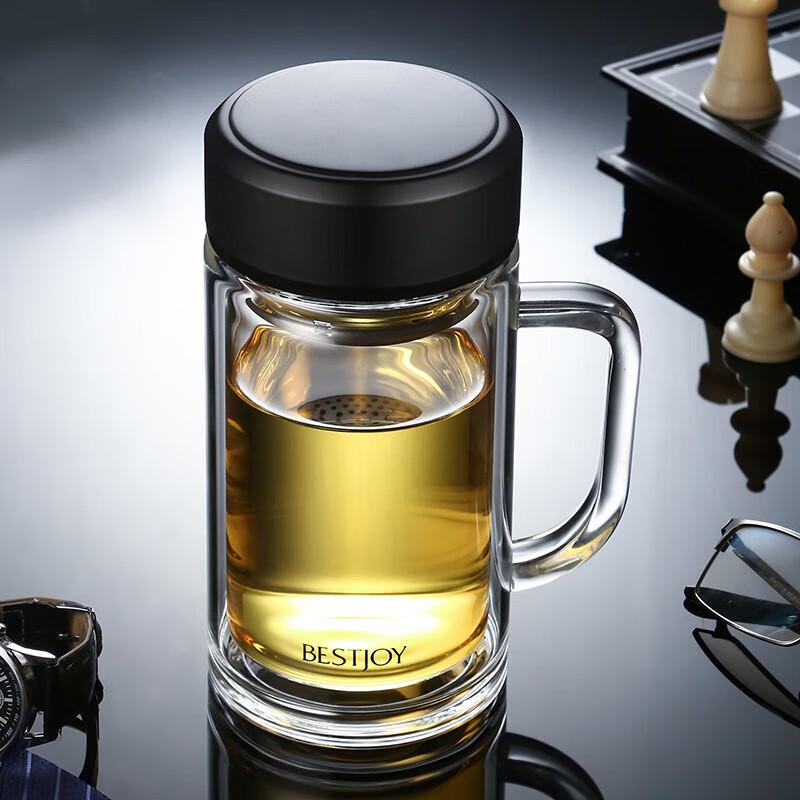 FUGURNG BESTJOY Double Wall Glass Tea Mug with Handle & Infuser, 520ml