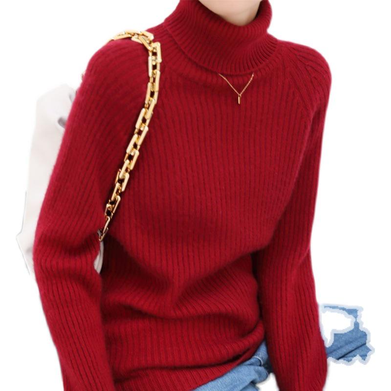 Women's High-Neck Striped Wool Sweater – Thick, Soft, Versatile Knit for Autumn/Winter