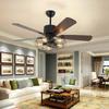 52'' Industrial Ceiling Fan with Light and Remote Control Metal Cage Chandelier Electric Fan Retractable Blades Bathroom Decor