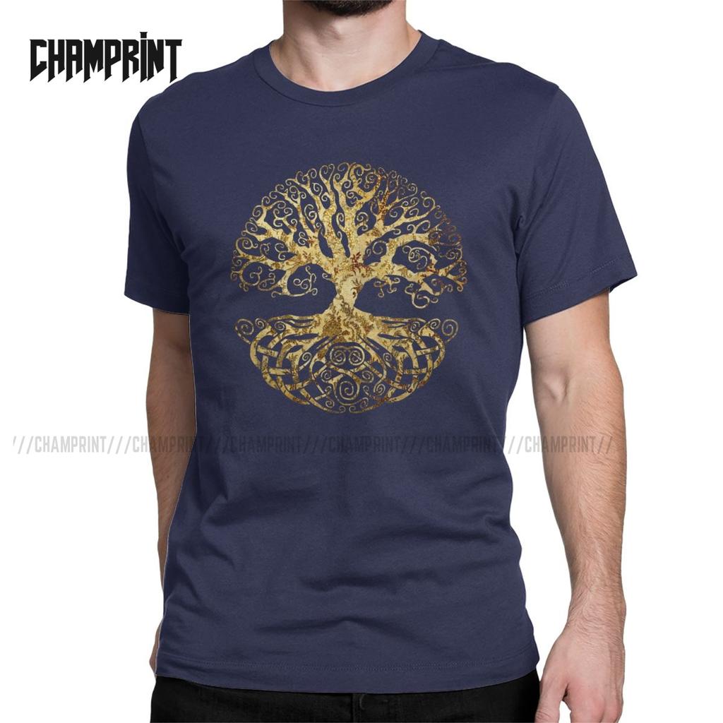Tree Of Life T-Shirt for Men Forest Nature Budda Symbol Novelty Pure Cotton Tees Round Neck Short Sleeve T Shirts Birthday Gift