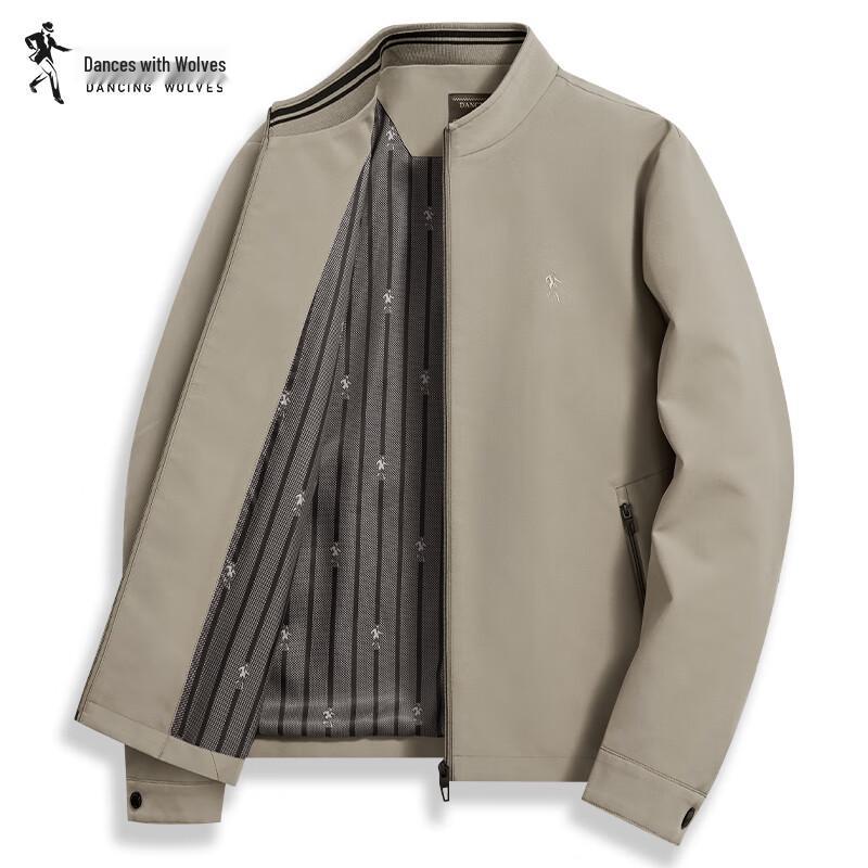 

Dancing with Wolves Men s Casual Windproof Jacquard Ribbed Stand-Up Collar Jacket 185