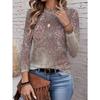 Autumn and Winter Women's Floral 3D Print Crew Neck Long-sleeve T-shirt with Ethnic Style