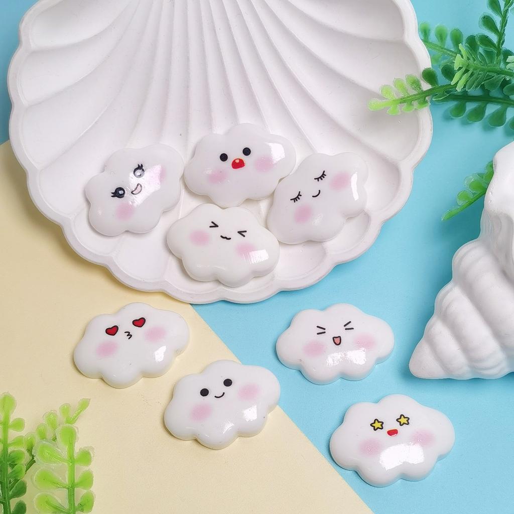 Cute Expression Cloud Resin Cabochons, 31mm Kawaii Cloud Charms for DIY Crafts