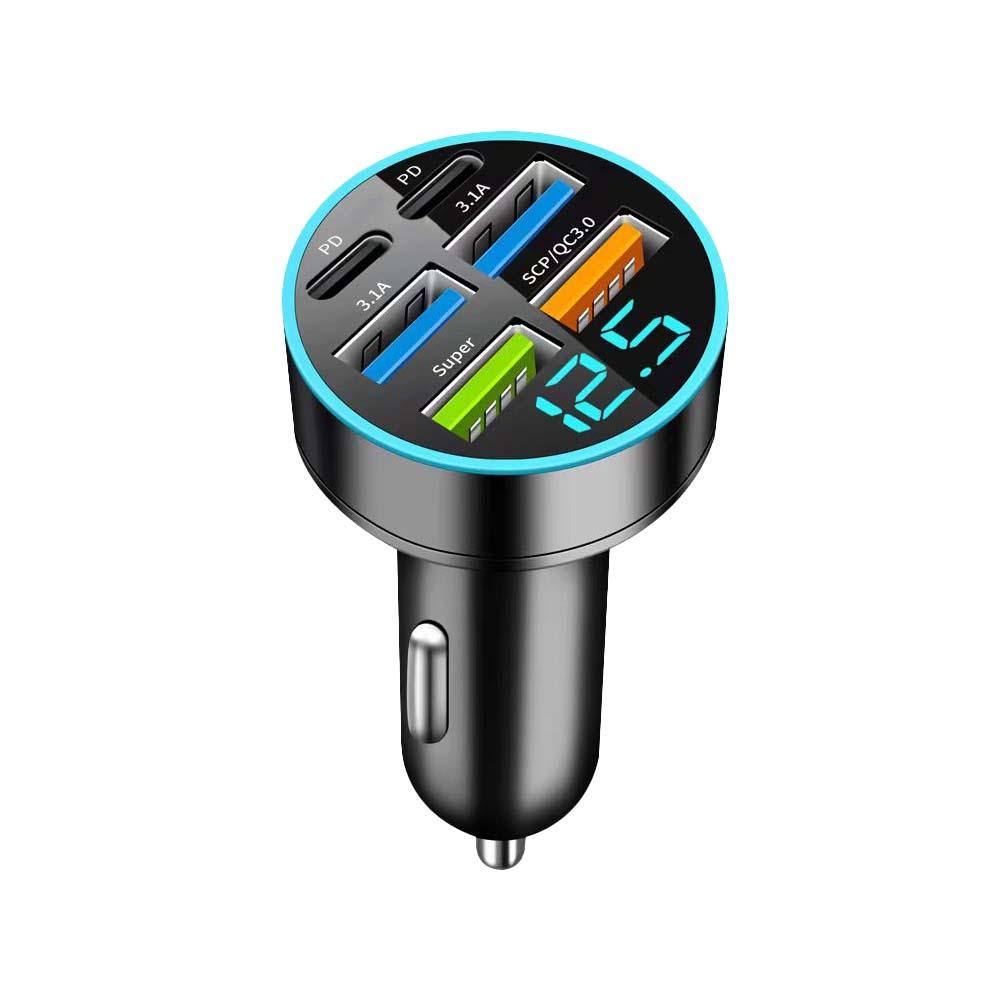 Încărcător auto 4USB tip C cu afișaj digital cu LED, încărcare rapidă, adaptor de telefon mobil pentru Xiaomi IPhone Oneplus X9J9