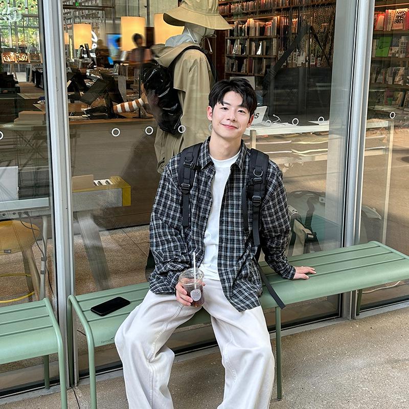 

Унисекс Черная Клетчатая Рубашка с Длинным Рукавом - Повседневный Свободный Крой для Весны/Осени, Куртка в Корейском Стиле XL чёрный