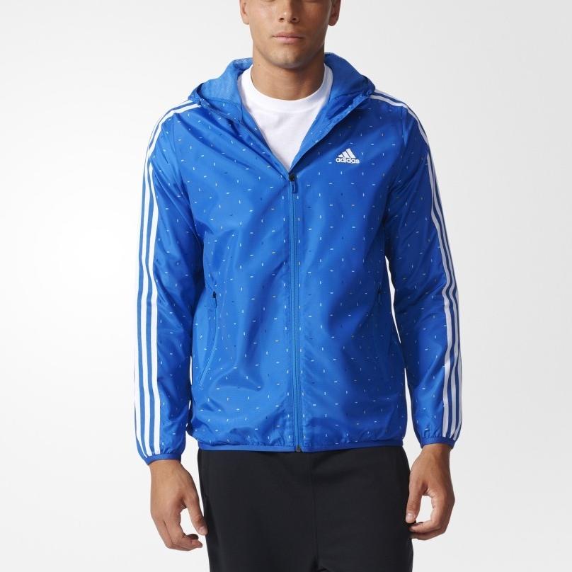 Adidas Classic Triple Stripe Logo Print Hooded Jacket Men Outerwear Blue AY3784