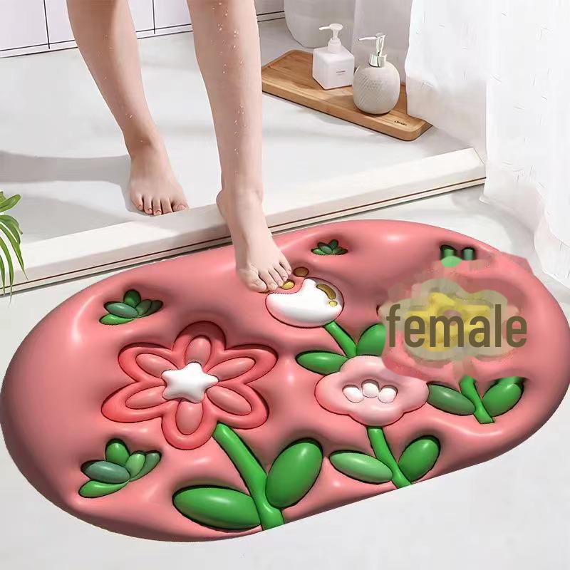 Covoraș de baie 3D Diatom Mud - Covoraș absorbant, cu uscare rapidă, lavabil, imprimat pentru ușile de baie