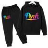 Kids Hoodie Pink Letters Print Coat Boy Girl Toddler 3-12 Years Charming Casual Clothing Top+Pants 2P Leisure Sports Fashion Set