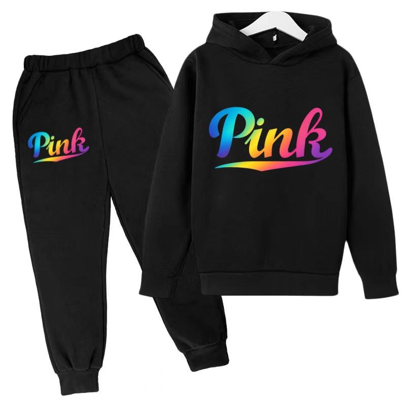 Kids Hoodie Pink Letters Print Coat Boy Girl Toddler 3-12 Years Charming Casual Clothing Top+Pants 2P Leisure Sports Fashion Set