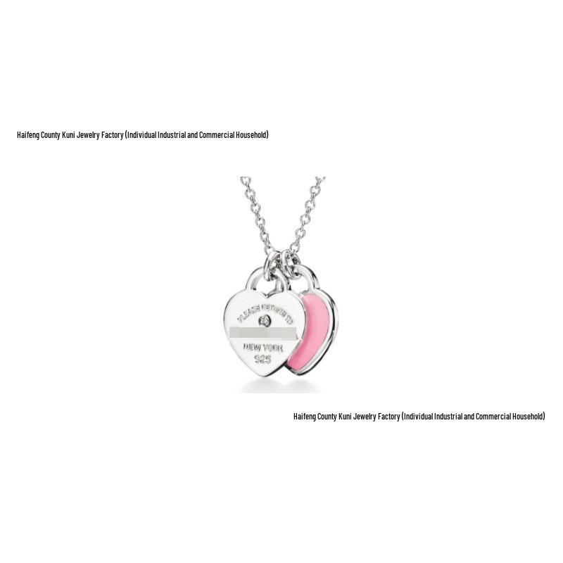 T-brand 18K Gold-Plated Double Heart Pendant Necklace with 925 Sterling Silver and Epoxy Enamel