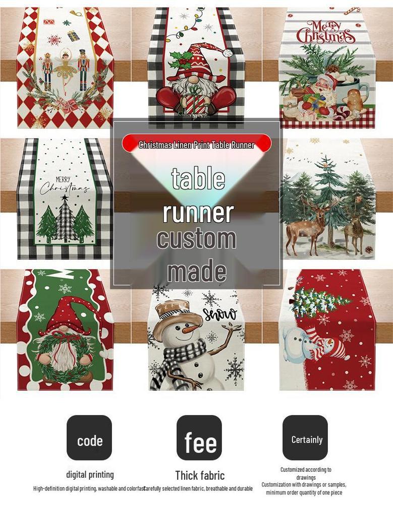 Creative Christmas Table Runner - Festive Print Polyester Placemat & Small Tablecloth