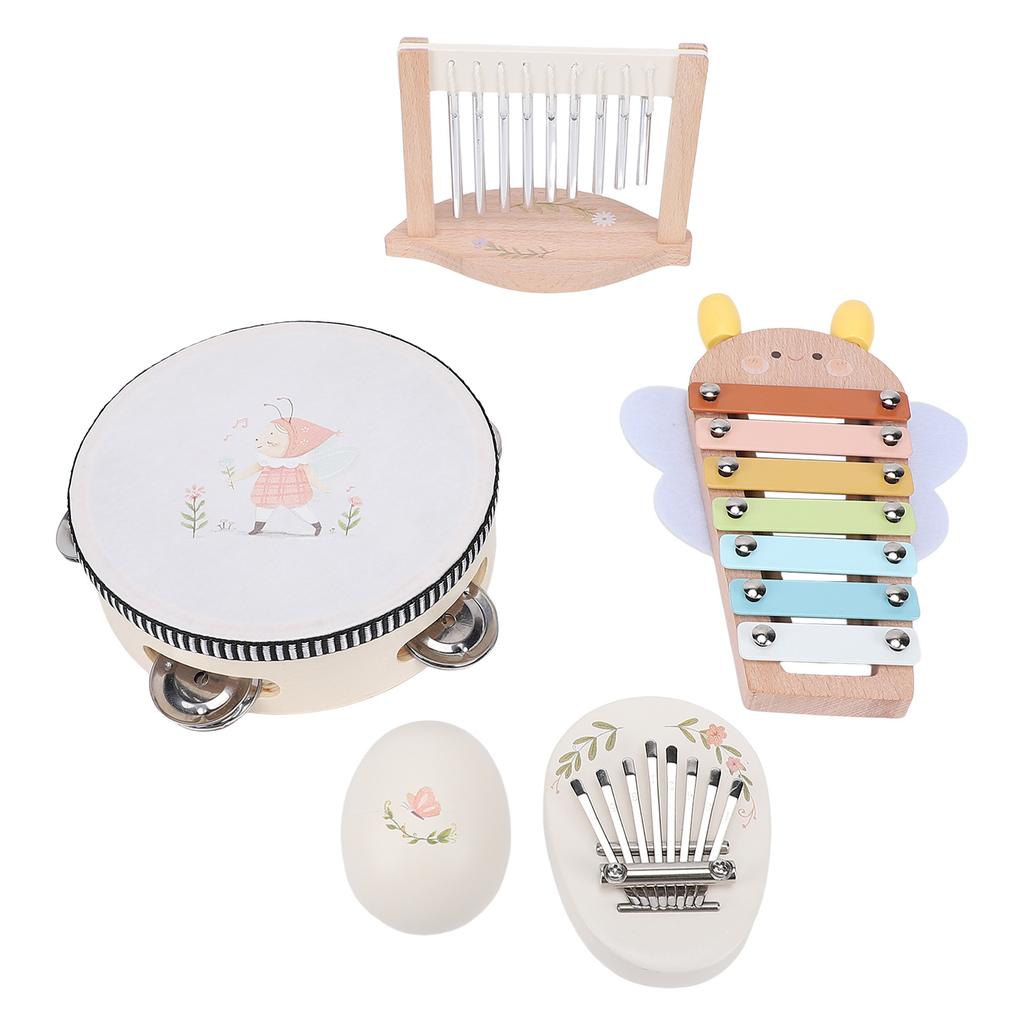Montessori Wooden Musical Instruments Set Wood Tambourine Xylophone Maracas Wind Chime Early Music Education Toy for