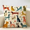 Colorful Dog Pattern Cushion Cover Durable Hypoallergenic Organic Linen Pillow Cover Short Size Washable SkinFriendly