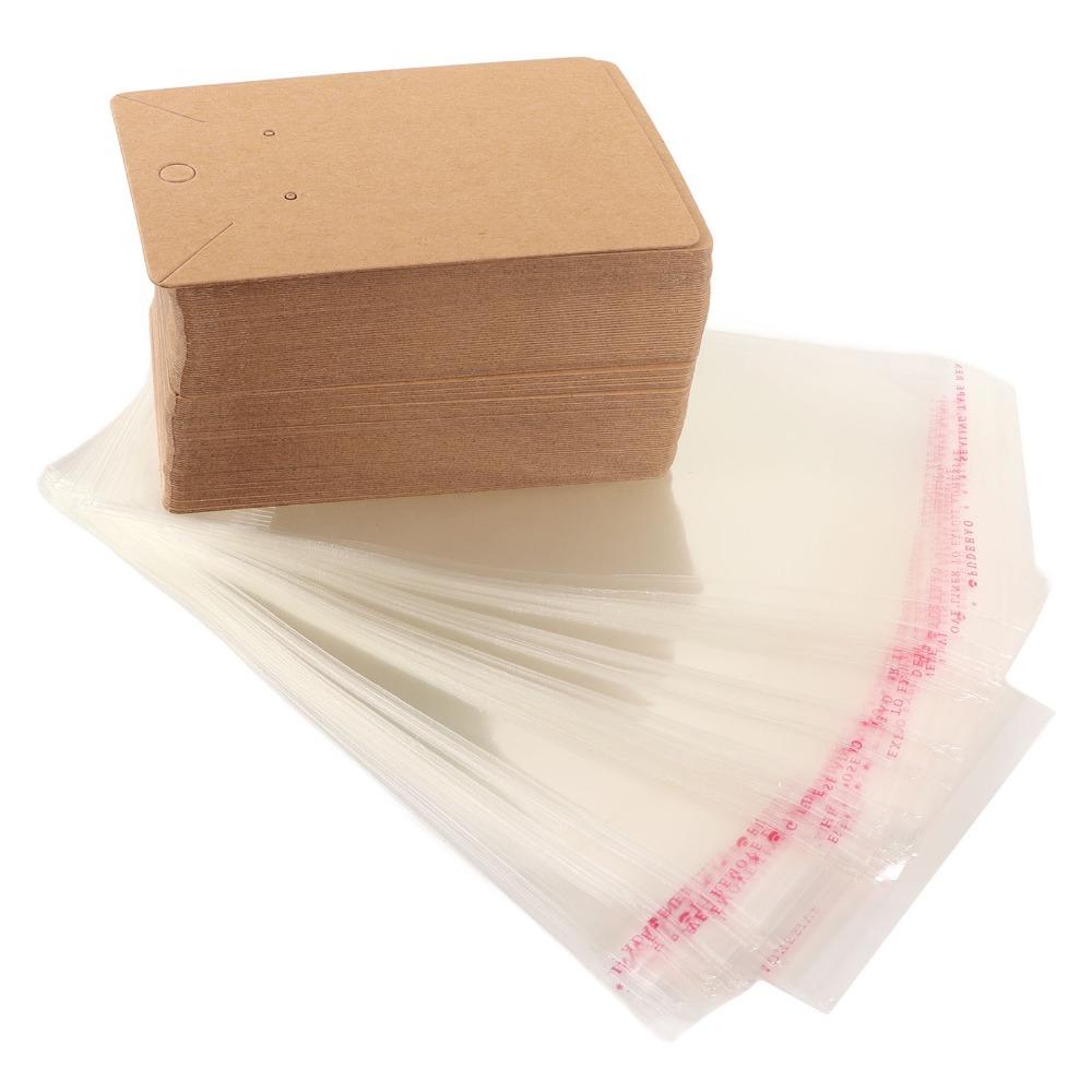 100pcs Kraft Paper Jewelry Display Cards Transparent Bag Necklace Display Card  Jewelry Packaging