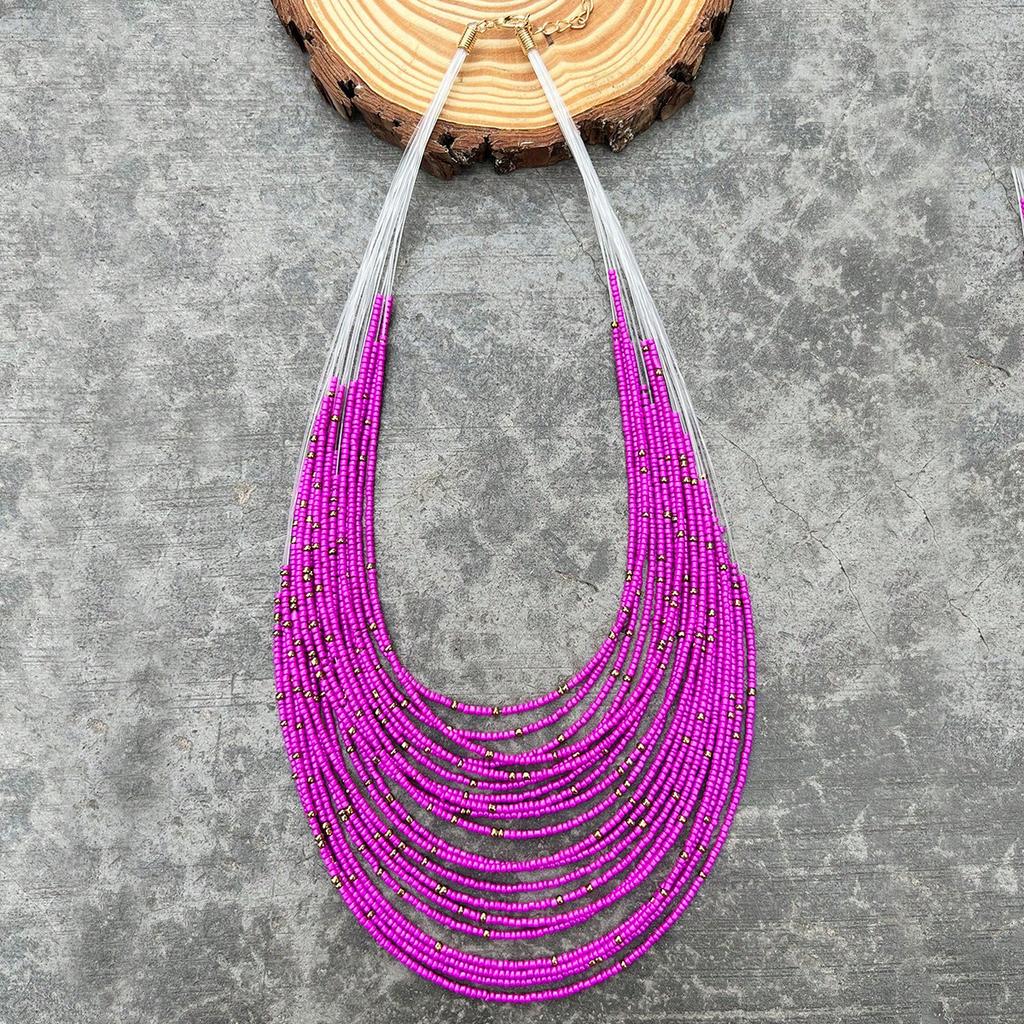 Retro Ethnic Style Rice Bead Necklace Bohemian Multi-layer Beaded Sweater Chain