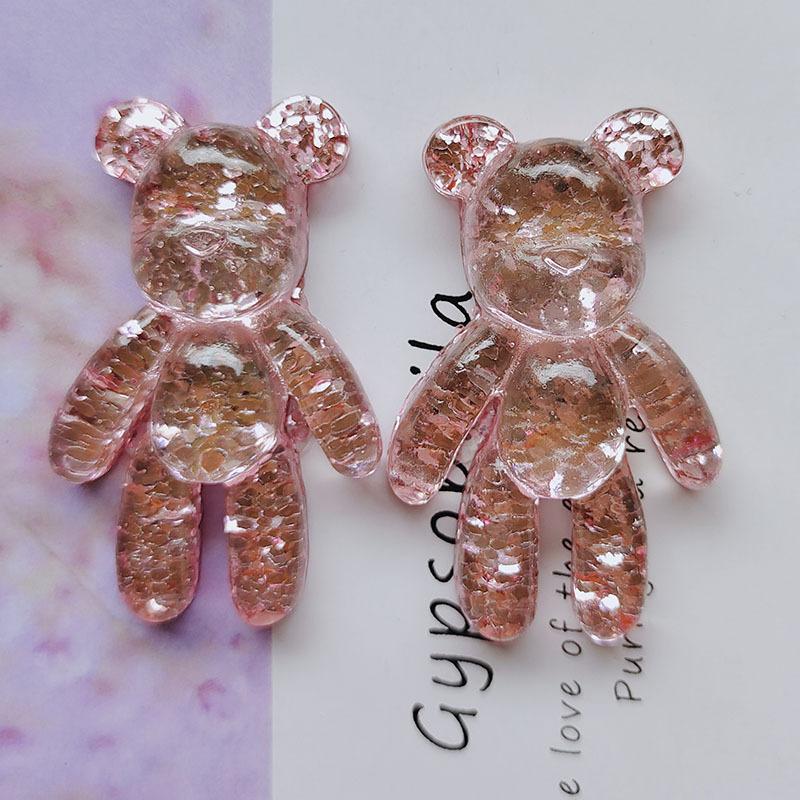 34*51mm Bear Cabochon Glitter Resin Charms DIY Fashion Cell Phone Case Decorative Accessories