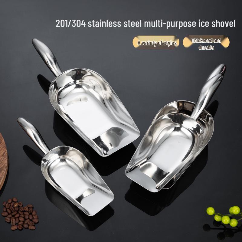 Stainless Steel Multipurpose Scoop with Extended Hanging Handle for Ice, Rice, Dried Fruit, Candy, and Flour.