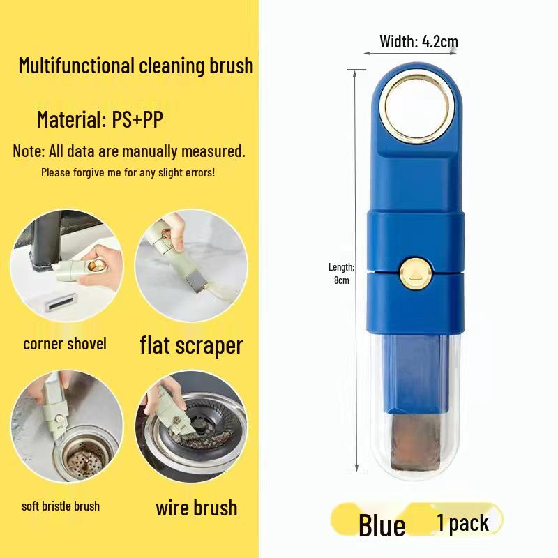 Multifunkční čisticí kartáč 4 v 1: Plast, ocelový drát, škrabka a nástroj na čištění spár pro hloubkové čištění kuchyně