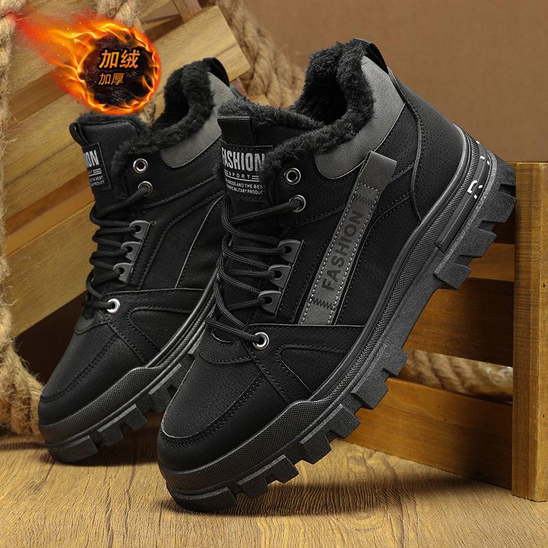 2025 winter new tooling men's shoes velvet thickened high-top cotton shoes British style warm men's Martin boots