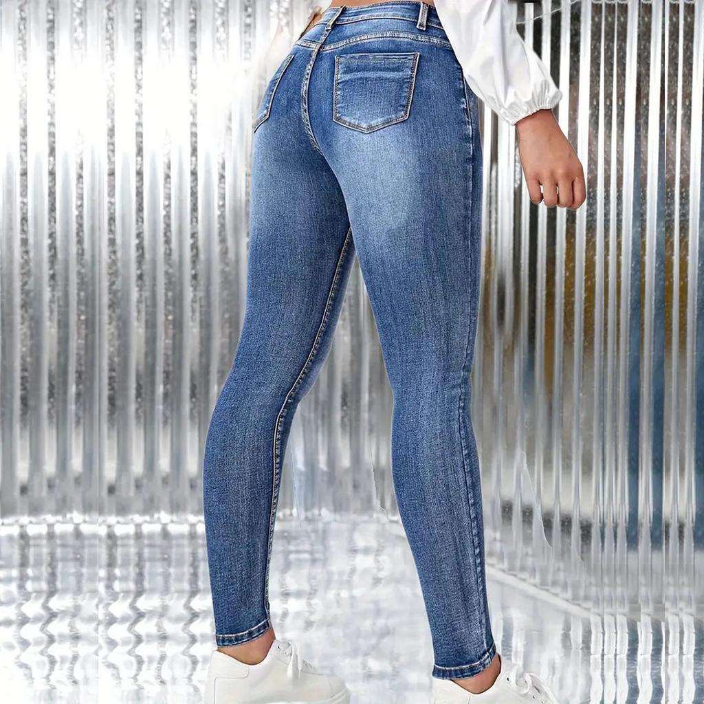 Women's High Waist Washed Women's Jeans Fashionable Versatile Straight Leg Pants