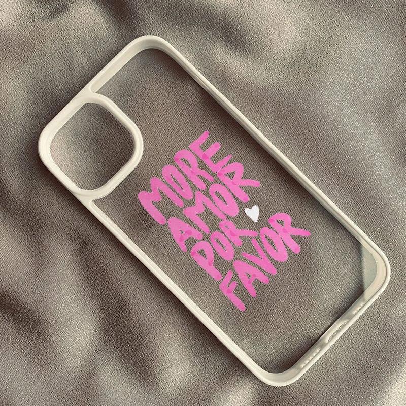 Custodia per Telefono Colorata Massimalista More Amor Por Favor Per iPhone 15 17 13 12 11 14 Pro Max 16 Eclettica Rosa Citazione d'Amore Cover Rigida