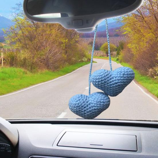 Háčkovaný přívěsek ve tvaru srdce s dvojitým srdcem, závěsná dekorace s láskou, přívěsek ve tvaru srdce, šňůrka na přívěsek do auta, zrcadlo, záclony, tašky, klíčenky