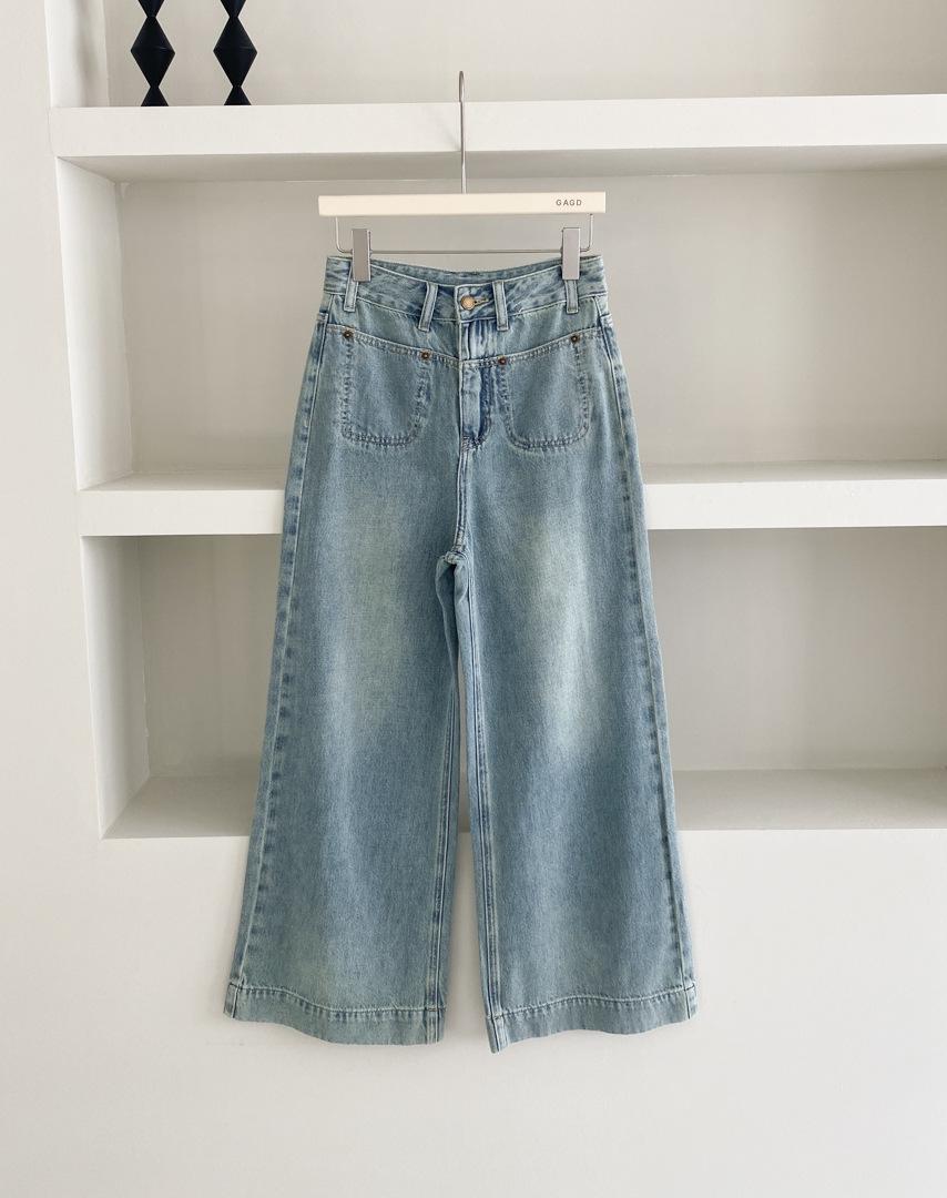 Retro Blue Wide-Leg Jeans for Women - Spring/Summer Petite Korean Style 28