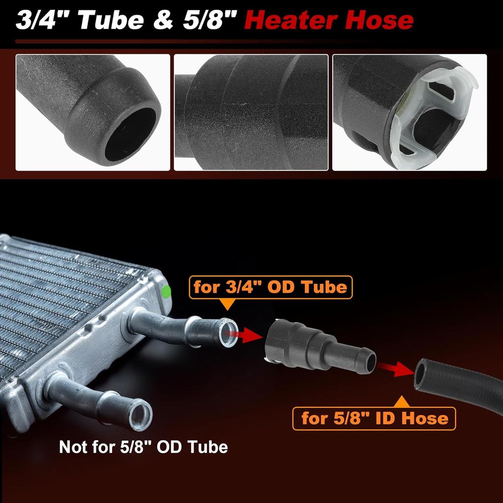 HVAC Heater Hose Connector for Ford Excursion Expedition F150 F250 F350 E150 E250 E350 Econoline Super Duty for Ranger for Lincoln 3/4" Tube & 5/8"