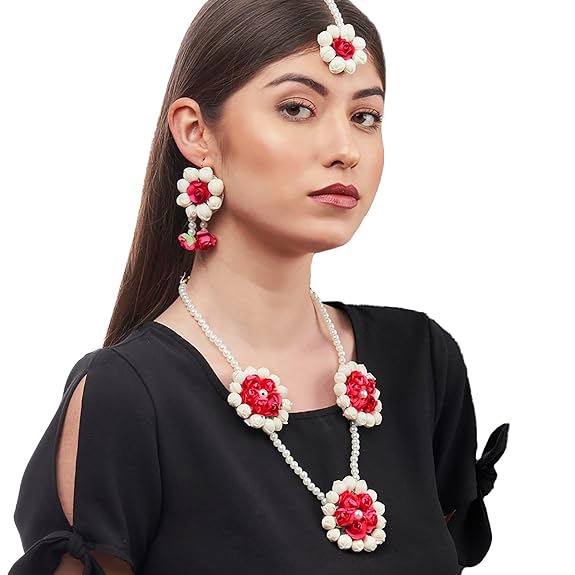 Jewellery Set for Women Floret Gota Patti Necklace, Earrings, Bracelet & Maang Tika for Women & Girls