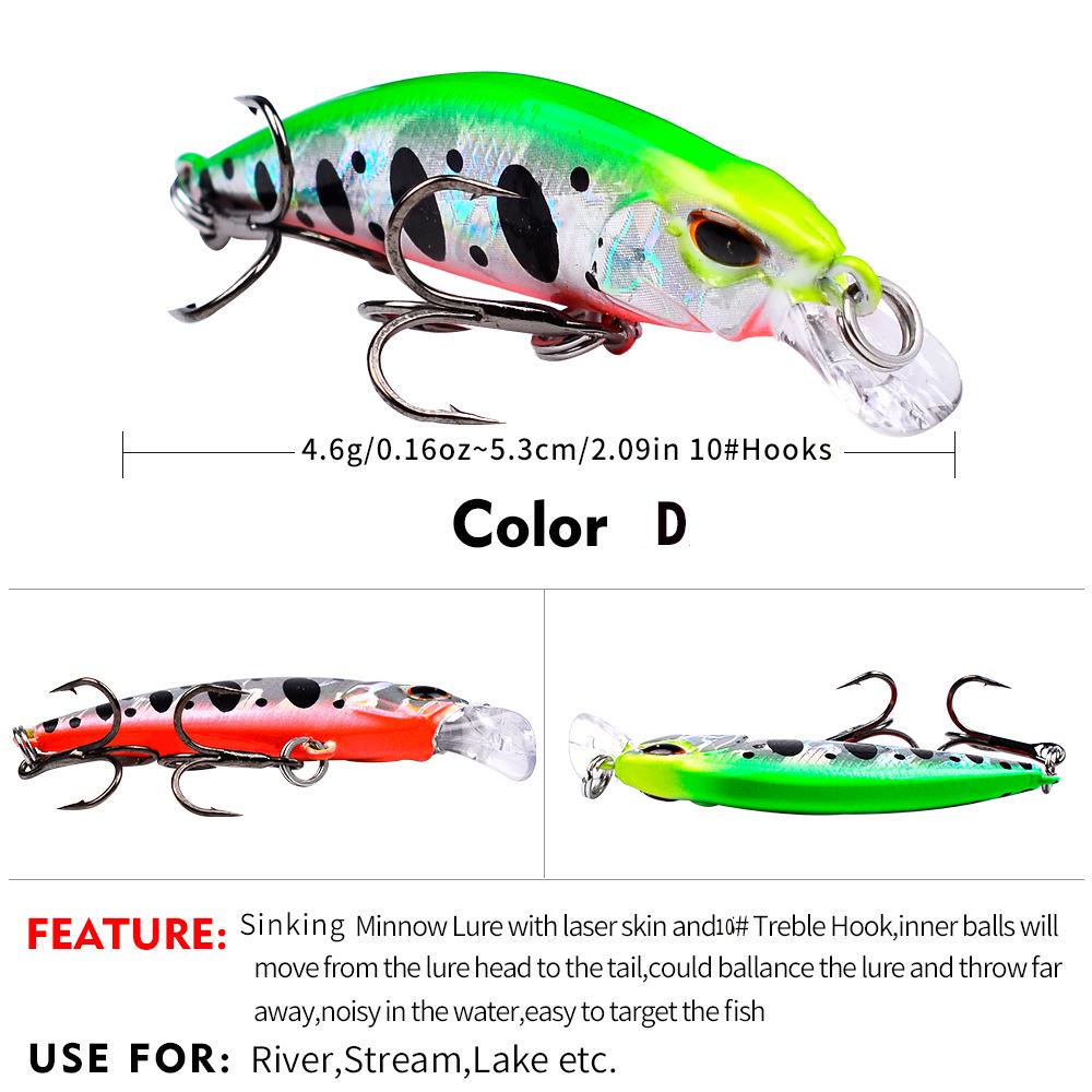 Sinking Minnow Lure 5.3cm 4.6g Bionic Plastic Hard Bait for Freshwater Bass Fishing