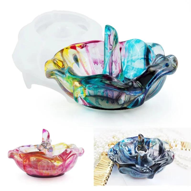DIY Crystal Epoxy Resin Mold Rose Ring Holder Mirror Silicone Mold Pottery Ceramics Molds Creative Jewelry Storage Tray Molds