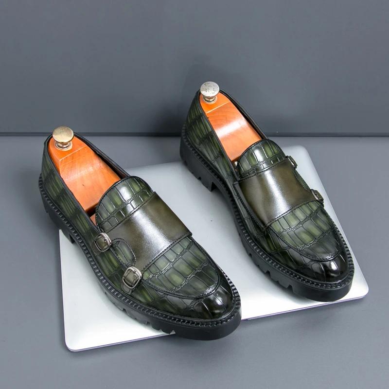 Double Button Green Loafers Non Slip Walking Flats Breathable Outdoor Slip on Casual Shoes for Male Work Office Driving Sneakers