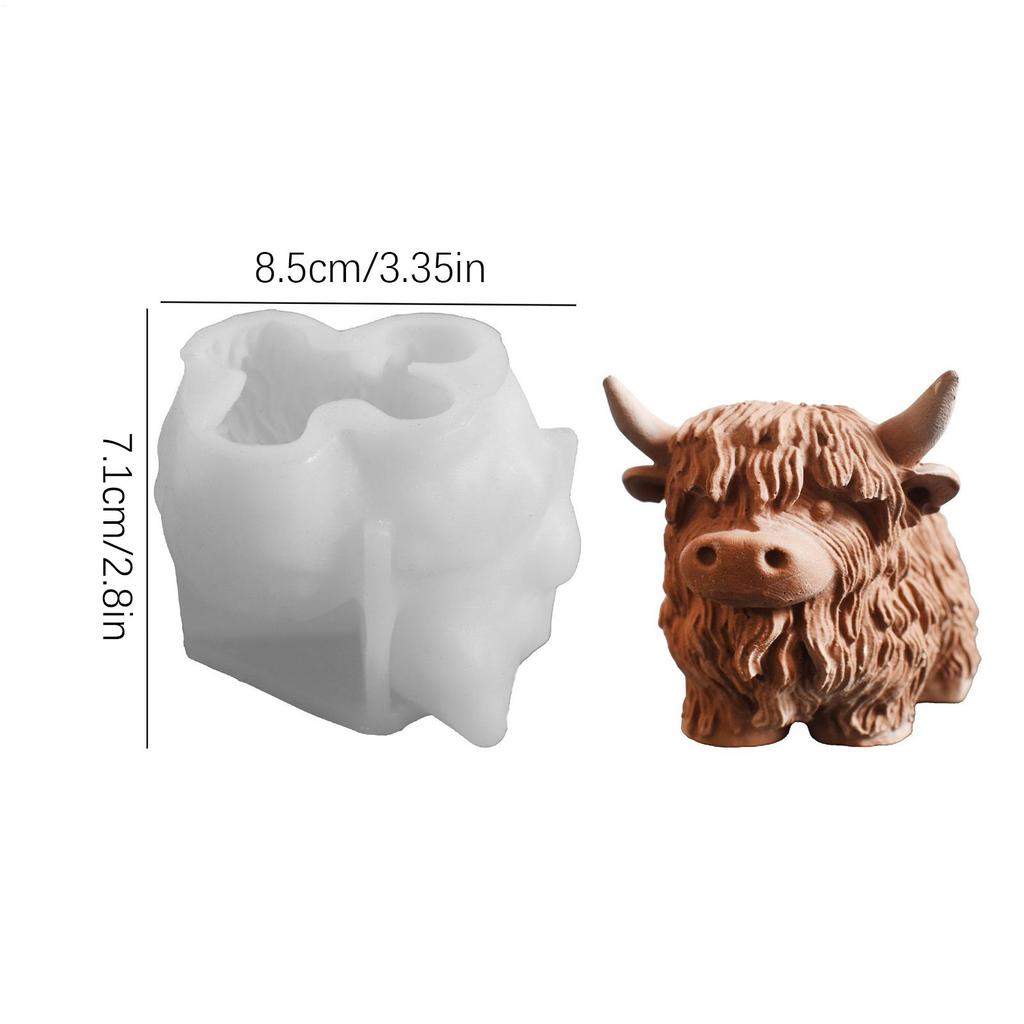 3D Hochlandkuh Silikonform Resinformen für Figuren Hitzebeständig Flexibel Wiederverwendbar Bauernhoftierform für Handgemachte Kerzen