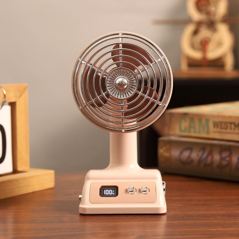 Retro USB Desk Fan - Compact Digital Display for Office, Dorm, or Home