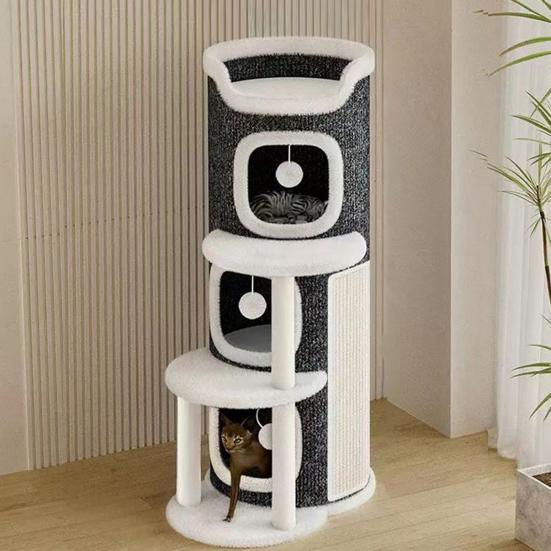 Drapak dla kota Wieża do wspinania dla kota Beczka do drapania dla kota z 3 jaskiniami dla kota Sisalowa podkładka do drapania Wielopoziomowa wieża do zabawy dla kota dla rodziny z wieloma kotami
