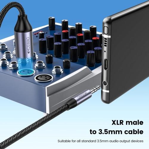 MOSWAG 3.5mm to XLR Cable, 3.5mm (Male) to 3.5mm (Male) Microphone Cable, Mini Jack Stereo to Canon Head Unbalanced Auxiliary Microphone Cable Compati