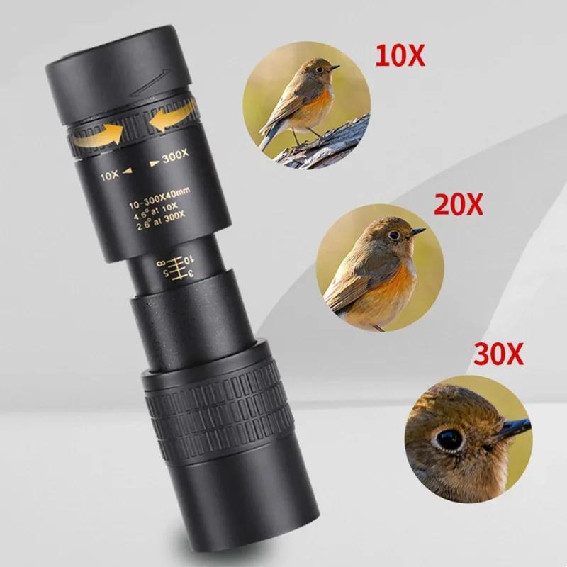 High Definition 10-300x40 Monocular Telescope With Phone Holder For Bird Watching Hunting Camping Travel Powerful Zoom Monocular