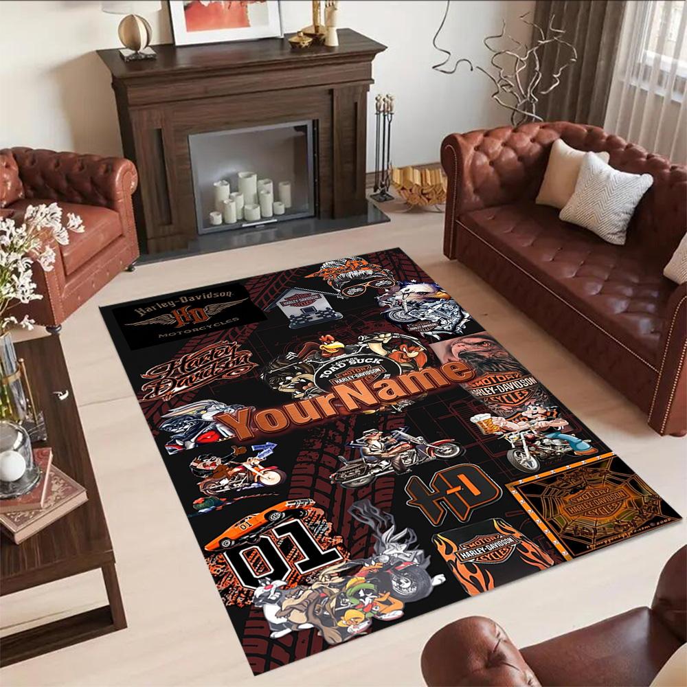 Harley-davidson Motorcycles Customized Name Floor Mat Perfect for Game Room Study room Balcony Foyer Antislip Carpet Anime Office Decor